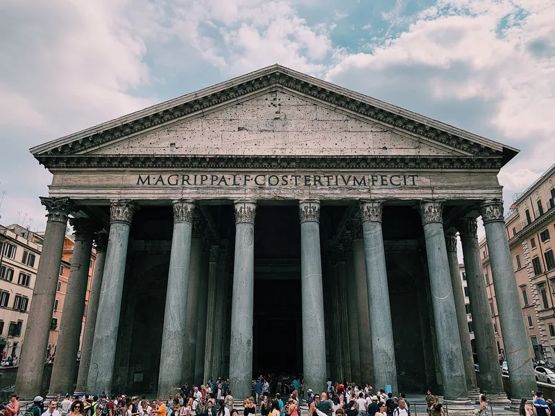 The dome and portico columns of the Pantheon in Rome