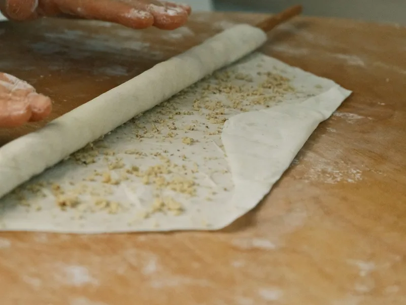 Hands rolling fresh pasta dough during a Roman cooking class