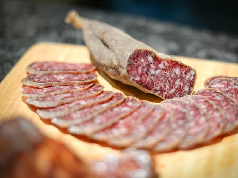 Salumi and cheese counter at Roscioli deli in central Rome