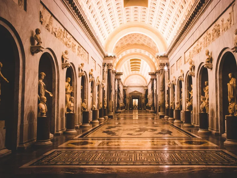 Early morning light in an empty Vatican Museums gallery